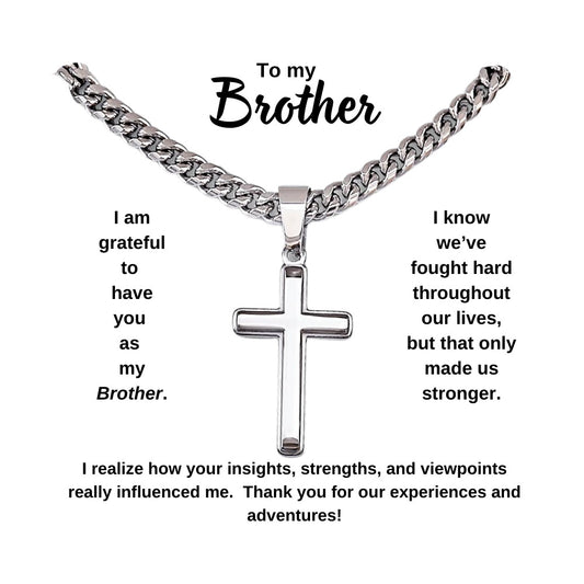 Cross Necklace and Cuban Chain | Great Gift for Brother | SS | 18-22 in